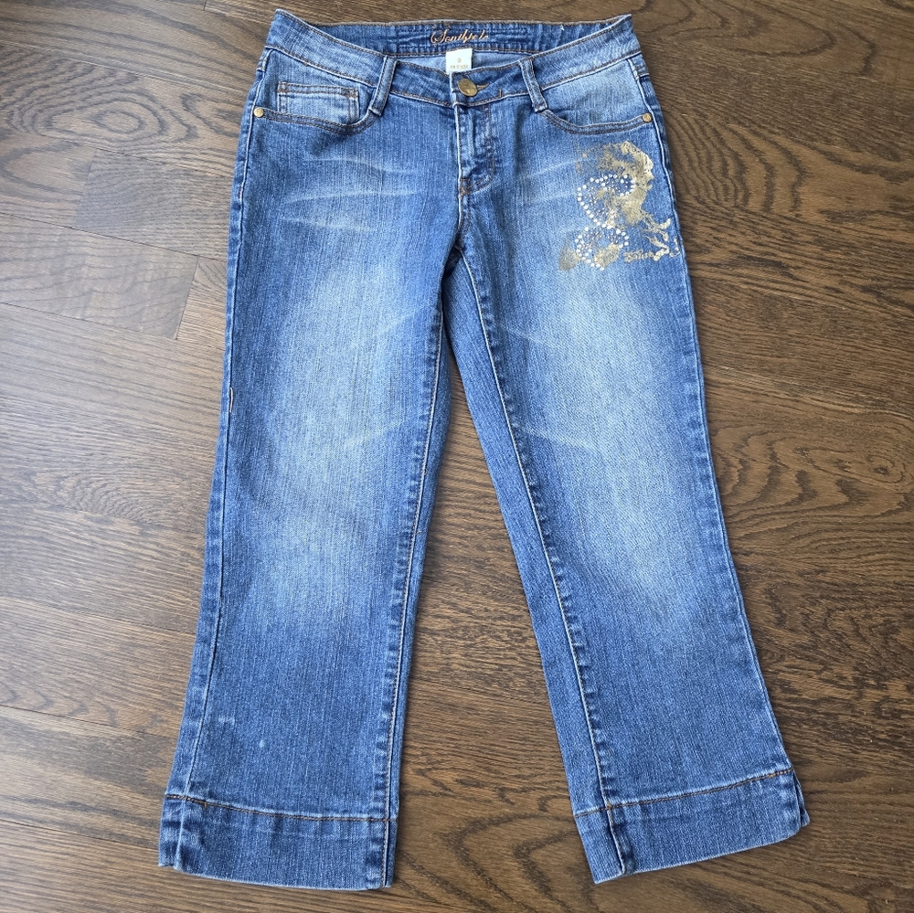 Southpole Blue Capri Jeans with Gold Detailing Sz.3 (Missing Sequin)